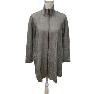 Anna Sui Wool Jacket Womens Small Mid Length Full Zip Houndstooth Plaid Classic